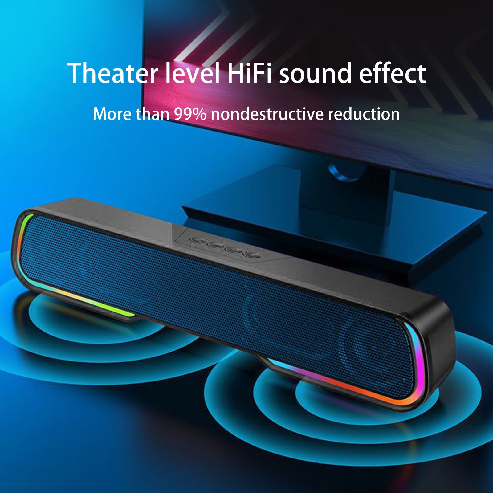 Desktop RGB Bluetooth Speaker with HIFI Sound Quality 5W Subwoofer, Cool Lights Bluetooth 5.0 Speaker with 7 Hours, Bluetooth Speakers for Desktop Outdoor with AUX Radio 32G Support