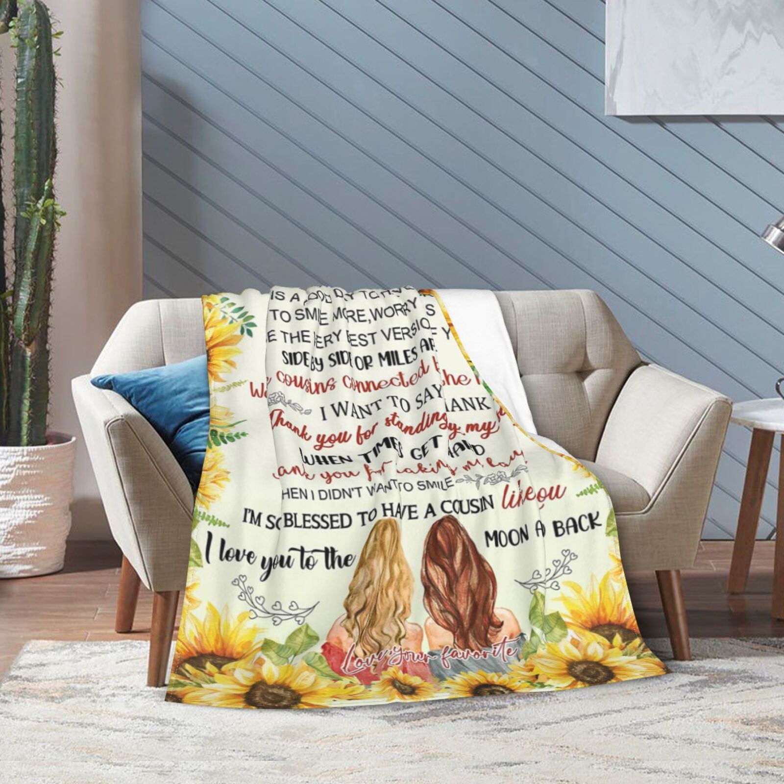 Wijzvio Cousin Gifts For Women Throw Blanket Soft Fuzzy Fleece Blanket For Couch Bed Living Room Decoration 50"X40"