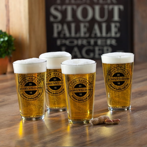 Pint Glasses Tree Ring Print Set of Two Screen Printed Pint Glasses
