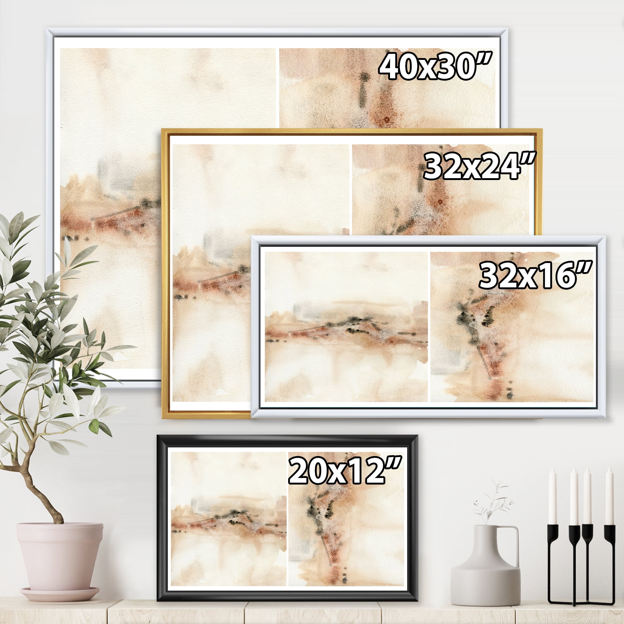 Designart 'Abstract Yelllow Red Beige and Pink Spots Pastel' Modern Framed Canvas Wall Art Print
