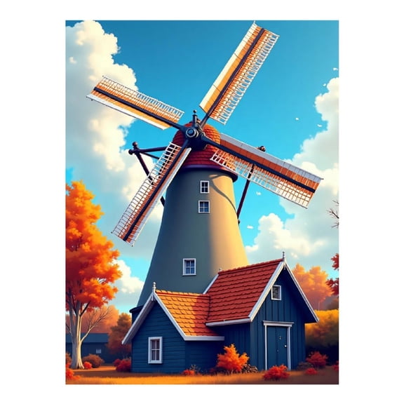 Diamond Art Kit for Adults, Autumn Windmill Print Diamond Painting for Adults Beginners, 5D DIY Diamond Art Painting Kits, Colorful Diamond Painting Craft for Home Decor 12x16