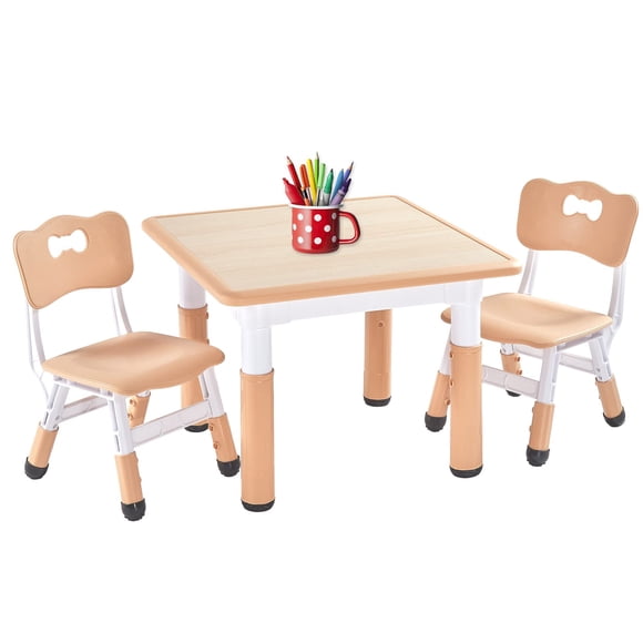 FUNLIO Kids Table and 2 Chairs Set, Height Adjustable Toddler Table and Chair Set for Ages 3-8, Easy to Wipe Arts & Crafts Table,
