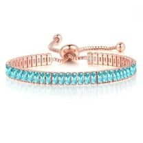 Paris Jewelry 14k Rose Gold 7 Ct Created Aquamarine Princess Adjustable Tennis Plated Bracelet Unisex
