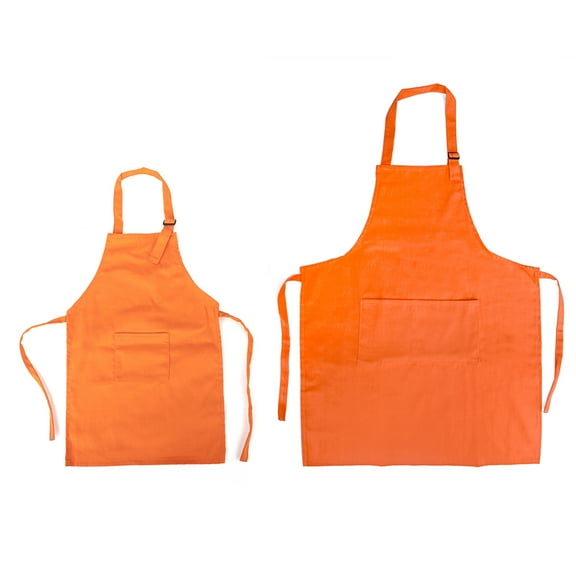Opromo Colorful Cotton Canvas Kid's & Adult's Aprons with Pocket, Artist Apron & Chef Apron in Set (Orange, 27"L x 22"W/29"L x 24"W)