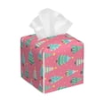 thumbnail image 1 of Balery Pastel Christmas Trees on Pink Porta Pañuelos de Cuero con Estampado – Funda Moderna Cuadrada para Caja de Pañuelos, Dispensador 5x5x5'', 1 of 7