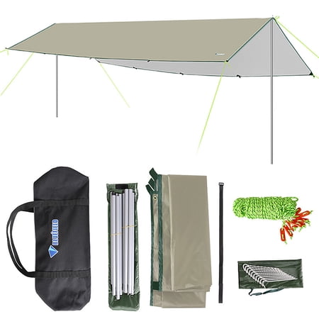 Dcenta 3x6m Awning Waterproof Tarp Tent Shade with Pole Folding Camping Canopy Ultralight Beach Sun Shelter for Camping Hiking and Survival Shelter