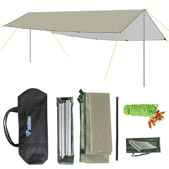 3x5m Awning Waterproof Tarp Tent Shade with Pole Folding Camping Canopy Ultralight Beach Sun Shelter for Camping Hiking and Survival Shelter