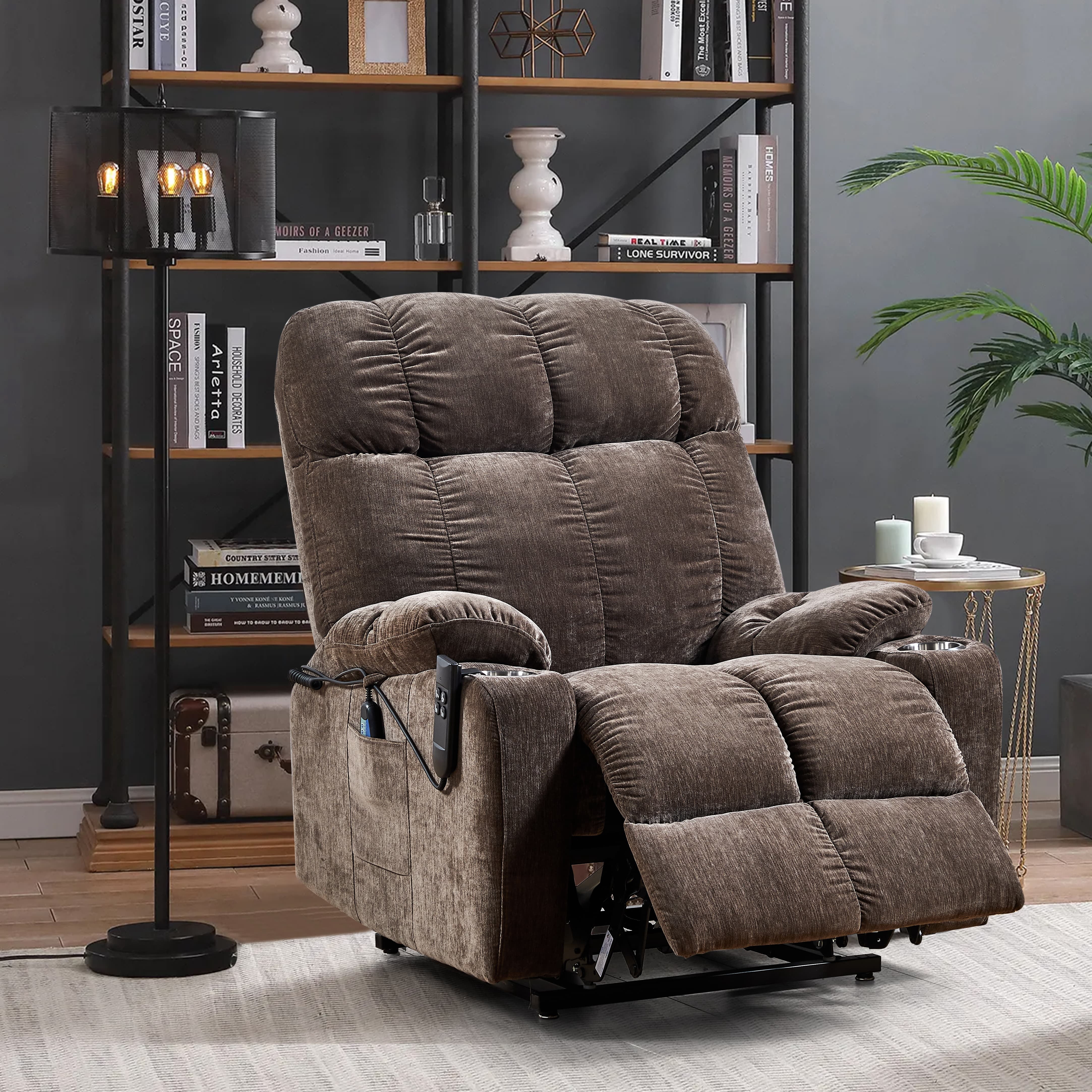 MAYEERTY Motor Power Lift Recliner Chair with Massage & Heat for Elderly, Infinite Position, 180°Lay Flat, Cup Holders
