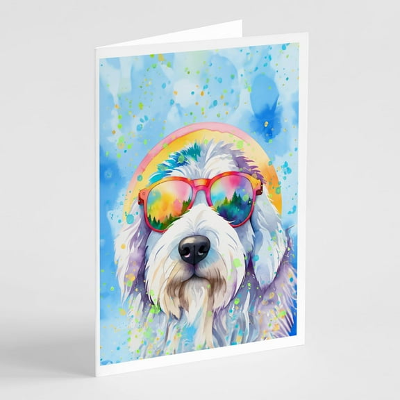 Old English Sheepdog Hippie Dawg Greeting Cards Pack of 8 7 in x 5 in