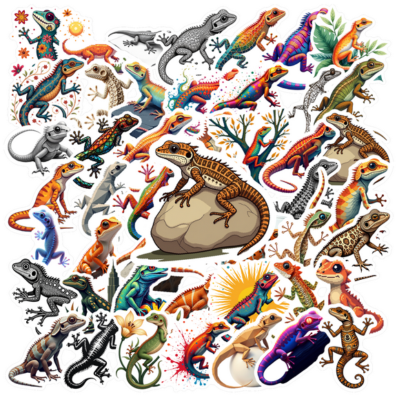 Cartoon Lizard Theme Stickers, Waterproof Lizard Theme Sticker for Water Bottle Laptop Phone Cases Planner Skateboard Luggage Helmet Party Favor Decor, Ideal for Adults Teens Teacher Rewards
