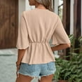 thumbnail image 4 of Mittory Women's Textured Wrap V Neck Ruffle Short Sleeve Ruched Blouse Tie Front Tunic Tops, 4 of 6