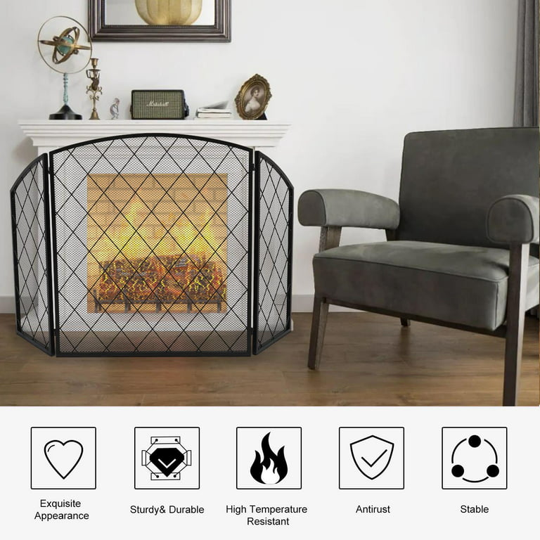Fireplace Screen,Mesh Fireplace Cover,Fireplace Baby Proofing,Fire Place  Cover for The Living Room Indoor,Fireplace Gate Cover for Child Safety
