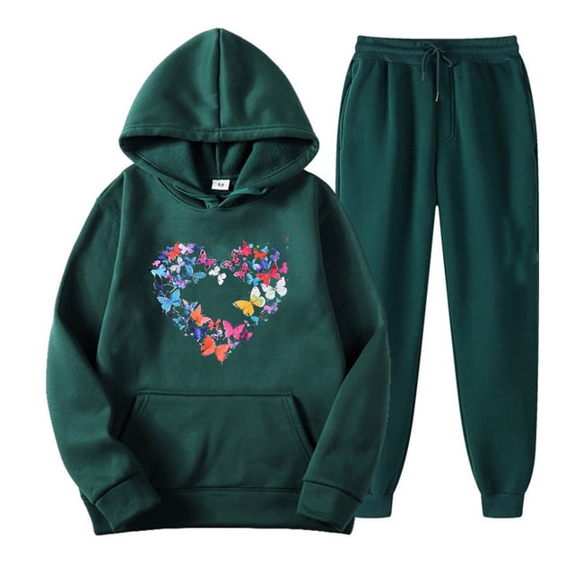 Pantalons pour Femmes Décontractés Mode Imprimé Sportswear Ensemble à Capuche Manches Longues