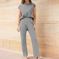 thumbnail image 4 of Casual 2 Piece Outfits Womens Summer Tracksuit Round-Neck Loose Sleeveless Tops and Trousers Suit High Waist Pants Sets Plus Size Solid Color Full Set Loungewear, 4 of 4