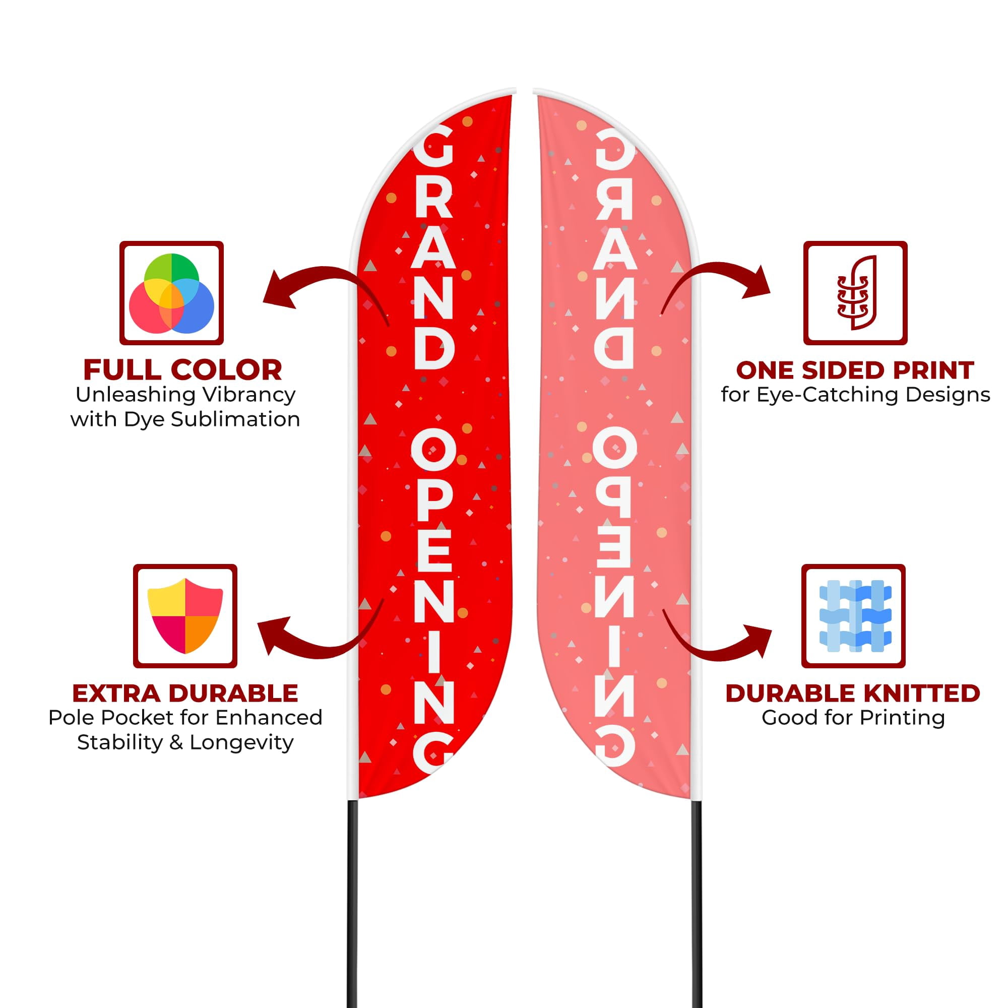 Grand Opening 1 Sign feather flag for Outdoor by Mavis Printing | 11.5 FEET Long Polyester Outdoor Banner Flag for Easy Hang | HD Print Swooper I Flag Only to Celebrate Grand Opening 1 I Flag Only