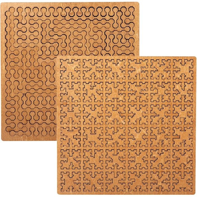 Fractal Tray Puzzles, Hard Difficult Wooden Jigsaw Puzzles for Adults, Unique Irregular Creative Labyrinth Impossible Difficult, Reverse Thinking Puzzle, No Image Puzzle (C+D)