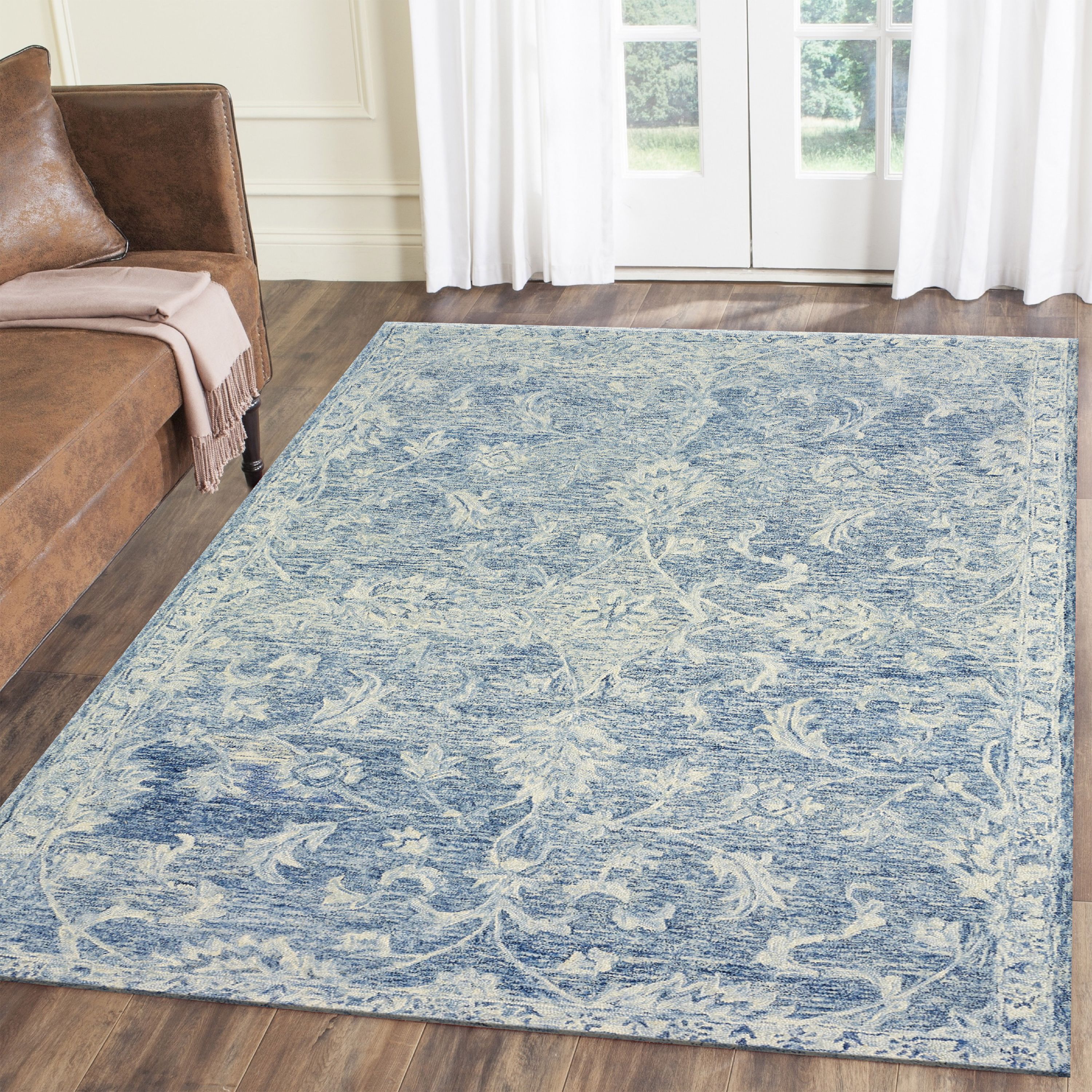Ox Bay Karma Blue Navy Arabesque Indoor Area Rug(5' x 7'9")