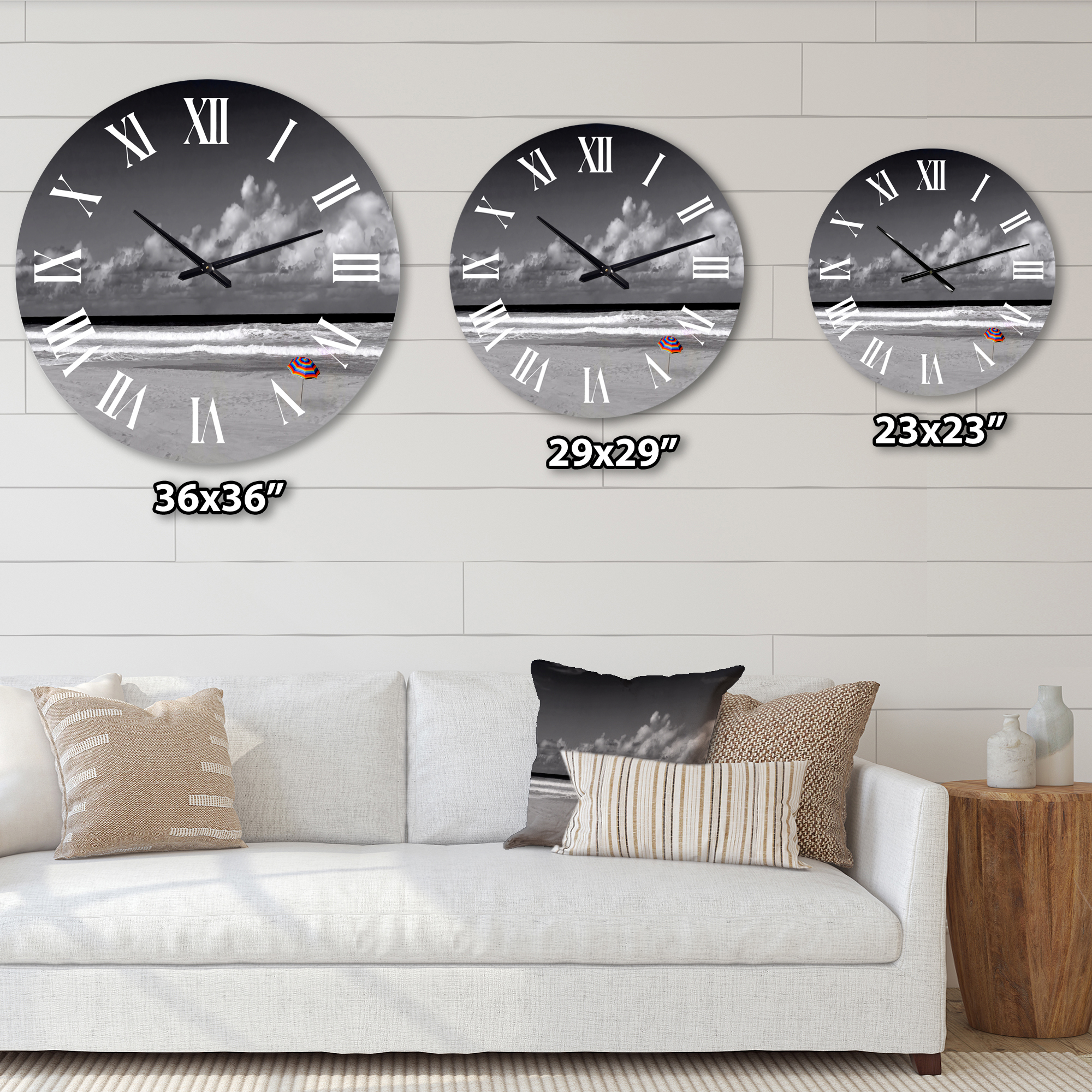 Designart 'Monochrome Coastline Under Cloudy Sky' Lake House Wall Clock