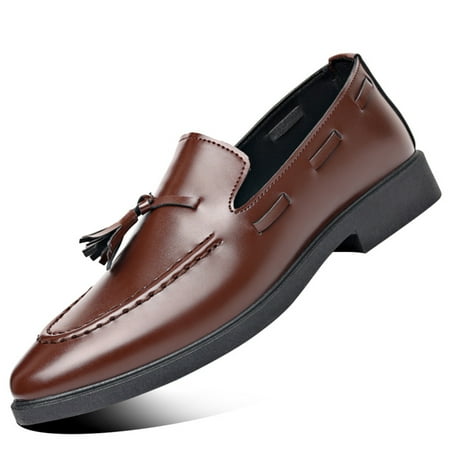 Elecsop Slip on Mens Dress Shoes Business Formal Classic Casual Tassels Loafers Tuxedo Shoes  Brown