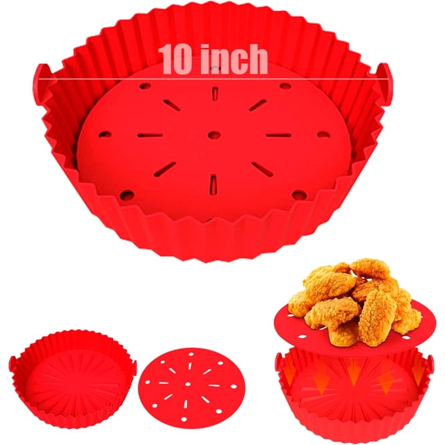 EcoNesxp Red Quart or Larger Air Fryer XL with Round Silicone Mat 1/8 Inch Air Fryer Silicone Liner Non-stick Easy Clean Large Reusable Air Fryer Silicone Basket 7 Quart or Larger Air Fryer