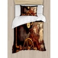 thumbnail image 3 of Industrial Duvet Cover Set Queen Size, Steam Pipes and Pressure Gauger Vintage Style Damaged Timeworn Engine, Decorative 3 Piece Bedding Set with 2 Pillow Shams, Bronze Dark Orange, by Ambesonne, 3 of 3