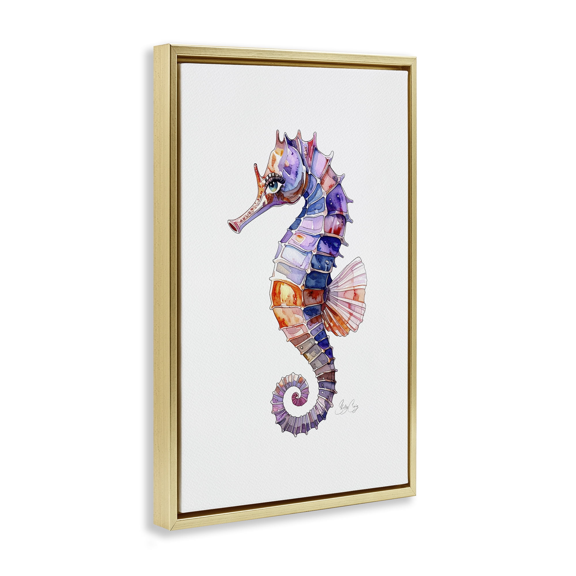 Stupell Industries Sea Whisper Seahorse Gold Framed Floater Canvas Wall Art, design by Shelly Craig