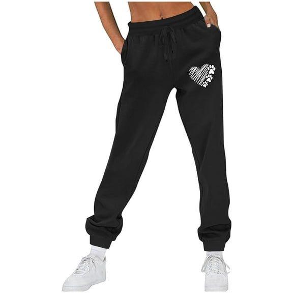 Makaor Sweatpants for Women Tall with Pockets Solid Baggy Fleece Loose Joggers with Elastic Waist Black 2XL
