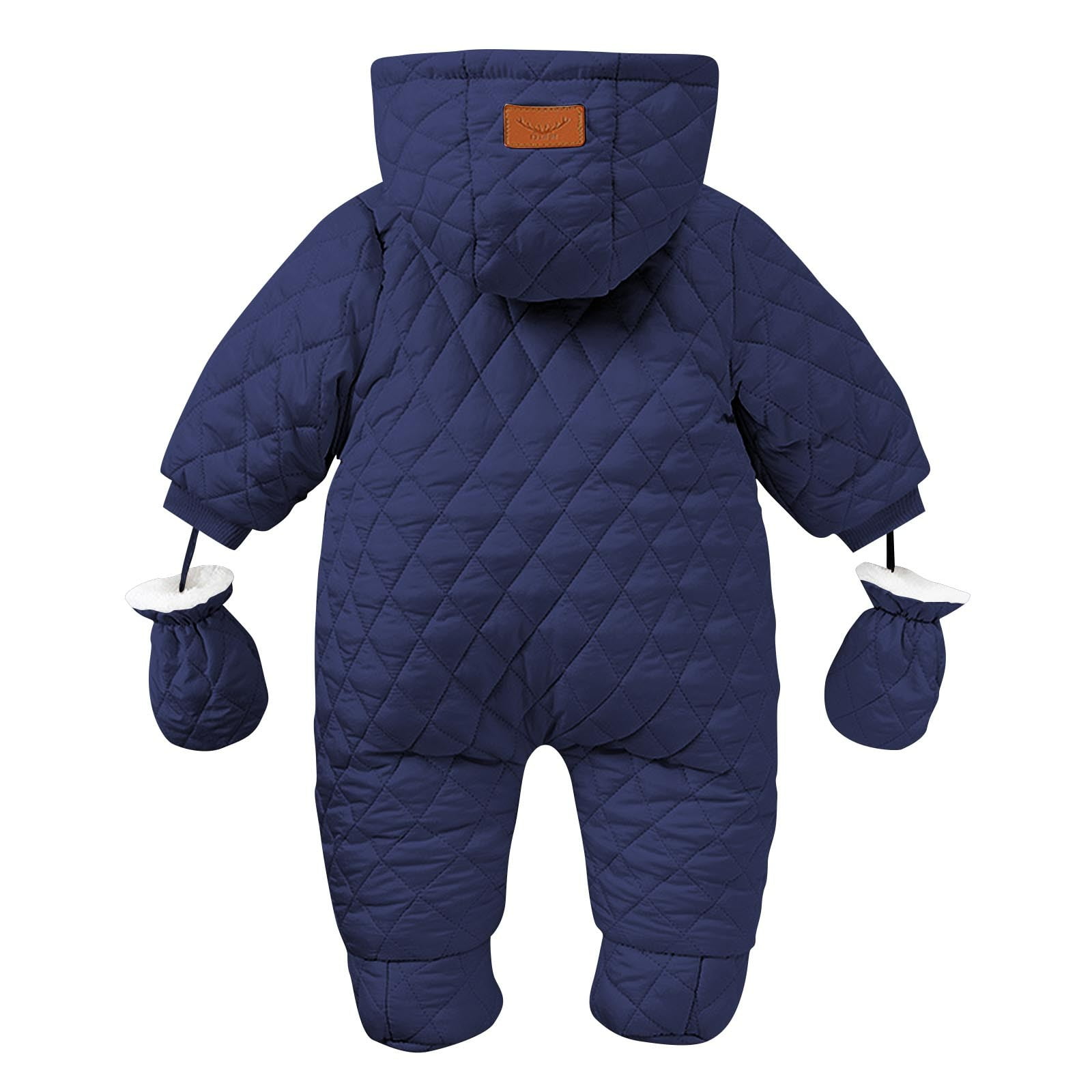 IVEYRTF Kids Plaid Hooded Coverall Winter Warm Padded Footed with Gloves Full Bodywear One-Piece Outfit for Children 6-24 Months(Navy,12 Months)