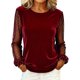 thumbnail image 3 of TaTaai Ladies Long Sleeve Round Neck Top Velvet Mesh Insert Blouse Solid Color Dressy Casual Evening Wear Gift, 3 of 6