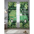 thumbnail image 2 of St. Patrick's Day Sheer Curtains 84 Inch Length 2 Panels Set Window Treatments, Green Shamrocks Truck Black Buffalo Plaid Rod Pocket Semi Curtains for Living Room/Bedroom/Kitchen Décor, 104"W x 84"L, 2 of 7