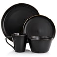 thumbnail image 2 of Elama Paul 16 Piece Stoneware Dinnerware Set in Matt Black with Gold Rim, 2 of 3