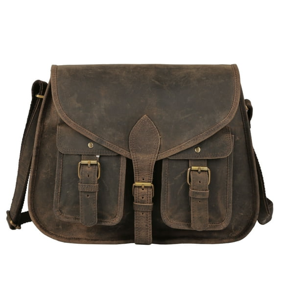 14-Inch Genuine Buffalo Leather Shoulder Bag – Distressed Tan Crossbody Satchel Tote Purse for Women