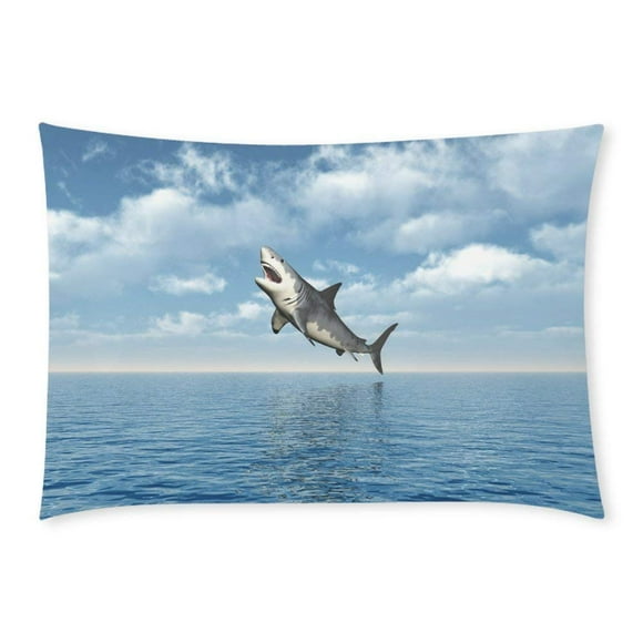 BOSDECO Great White Shark Jumping Pillow Case Pillow Cover Two Sides Printing 20x30 inches