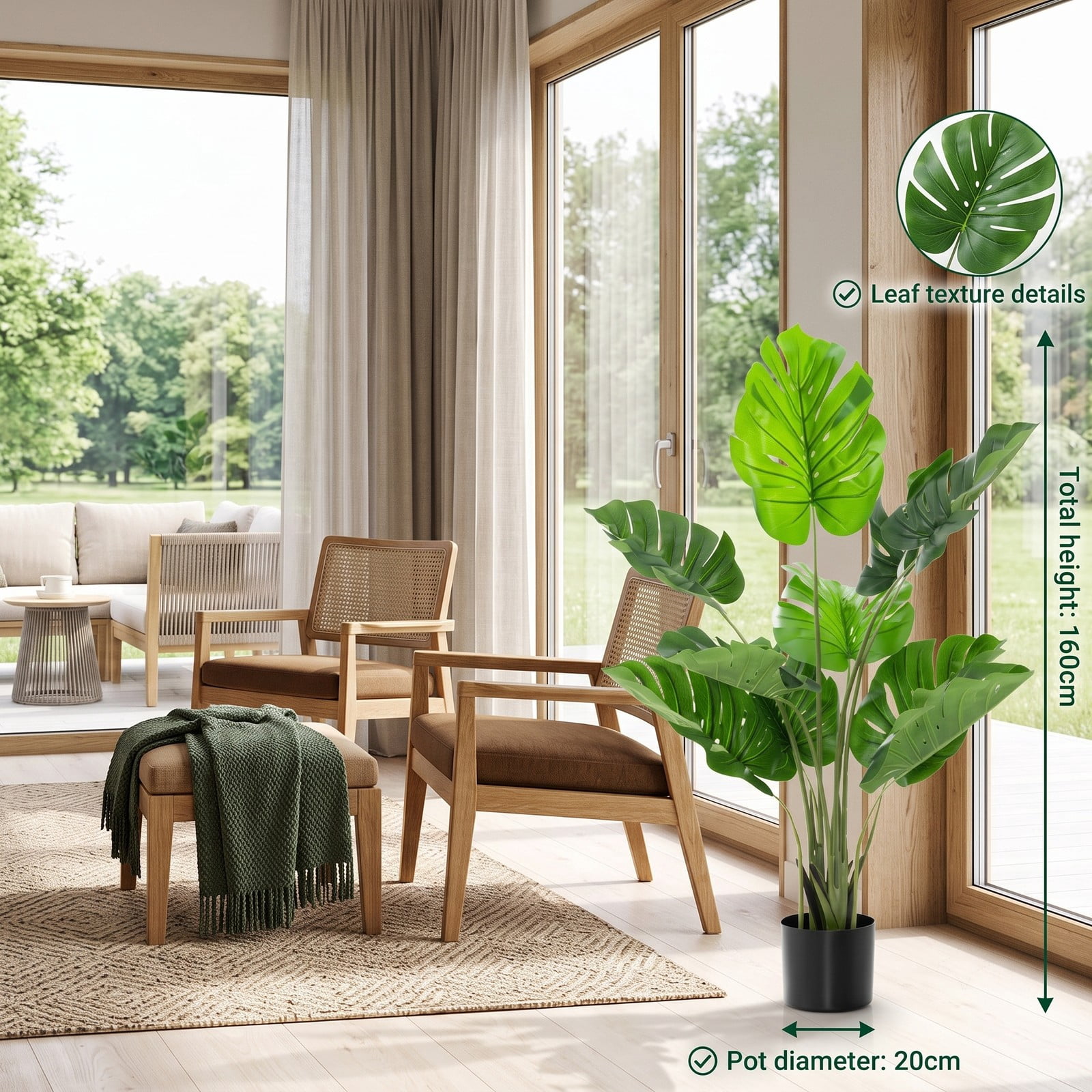 ALPULON 4 Feet Artificial Monstera Deliciosa Tree with 10 Different-Sized Leaves, Faux Tropical Plant with Cement-Filled Pot for Indoor Outdoor Home Office Decor, Green