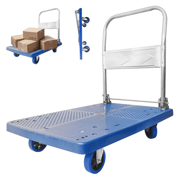 600lbs Foldable Push Cart Dolly, Capacity Platform Truck, Heavy Duty Moving Cart with PU Wheels