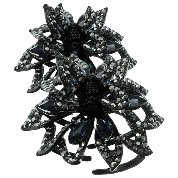 2 Pcs Hair Diamonds Shamrock Plant Korean Style Rhinestone Gripper Miss