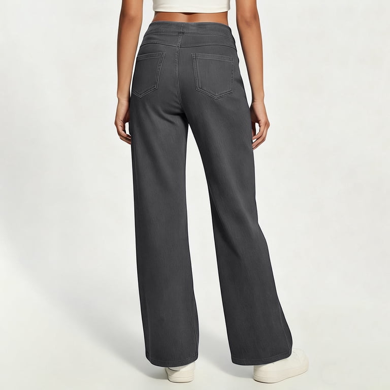 petite grey dress pants Vmvidoty Women Wide Leg Pants with Pockets High Waist Stretch Dress Casual Sweatpants Petite/Regular/Tall Dark Gray L, Women's, Size primary-color-blue