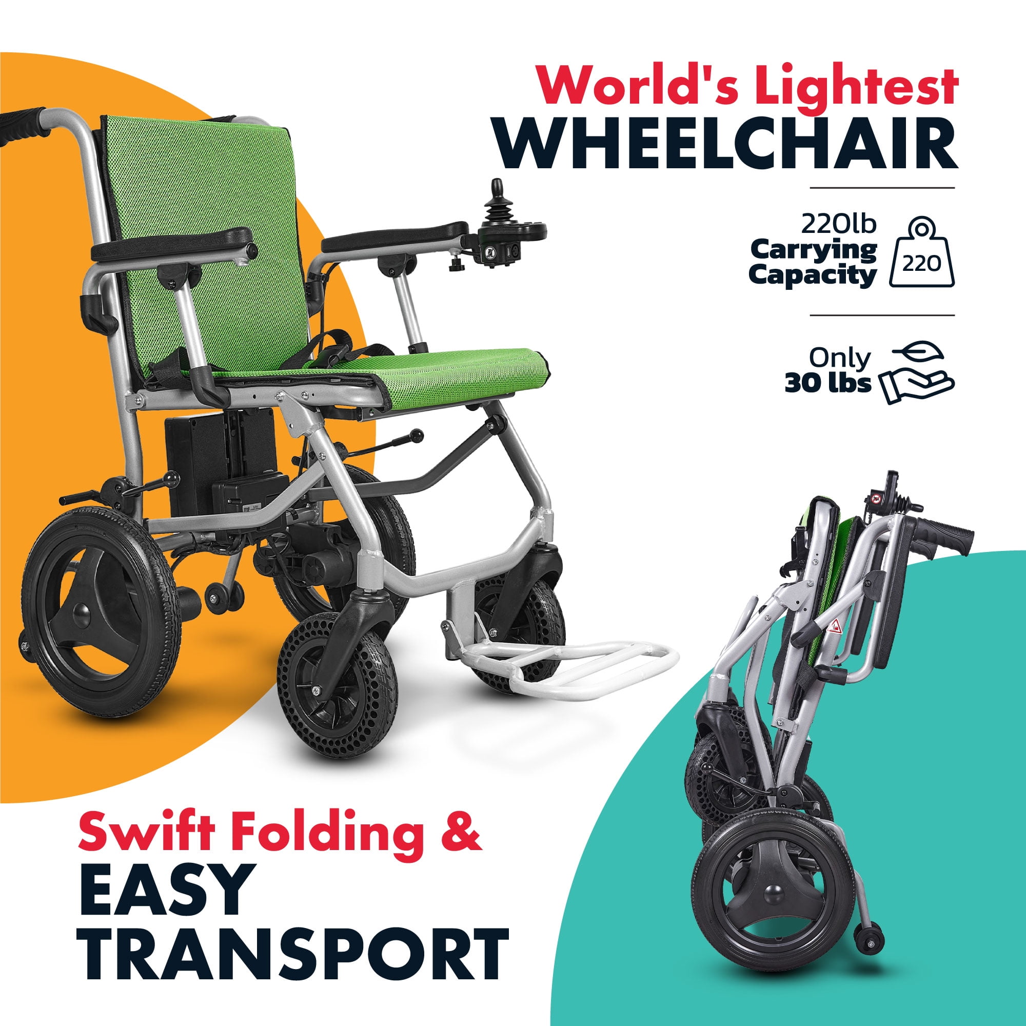 Rubicon Lightest, (only 30lbs) Foldable Electric Wheelchair, Travel Size, User-Friendly.