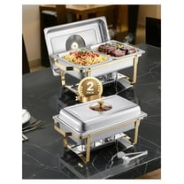 Chafing Dish Buffet Set,8 Qt 2 Pack, Stainless Steel Chafer with 4 Half Size Pans, Rectangle Catering Warmer Server with Glass Lid Water Pan Folding Stand Fuel Holder, for Wedding Party Banquet