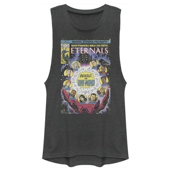 Junior's Marvel Eternals Retro Comic Book Cover  Festival Muscle Graphic Tee Charcoal Small