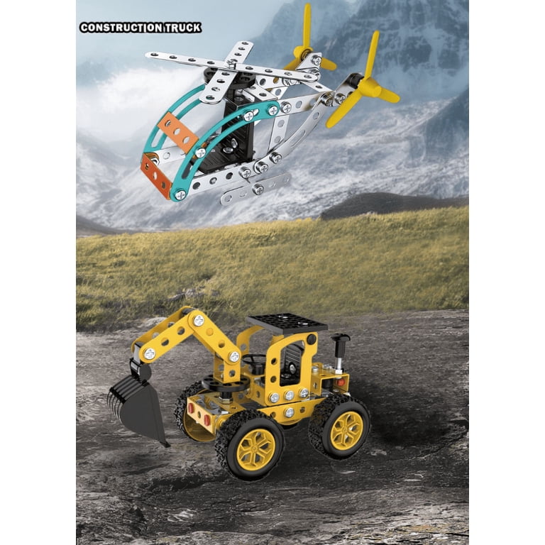 Erector Sets STEM Metal Toys Helicopter and Excavator Two kits
