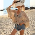 thumbnail image 3 of TEELYNN - Blusas de encaje de crochet con agujeros para mujer, estilo vintage, para playa, con flecos y borlas, manga larga, estilo bohemio, 3 of 5