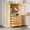 Natural, variant on Oufan 75" Farmhouse Pantry Cabinet, Pine Display Cabinet with 2 Glass Doors & 4 Drawers, Freestanding Storage Cabinet for Living Room, Kitchen