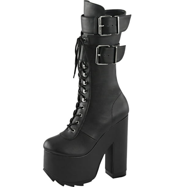 black high heel combat boot