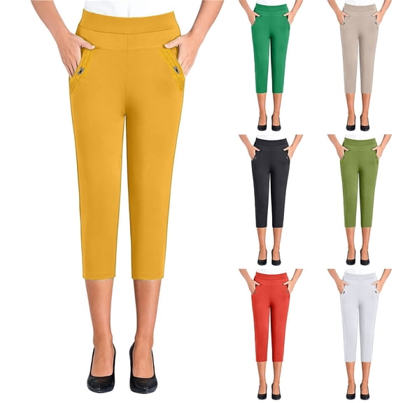 Plus Size Capri Pants For Womens Liweisiy Elastic High Waisted Slim Fit Stretchy Trousers Casual Oversized Pants Black 3XL