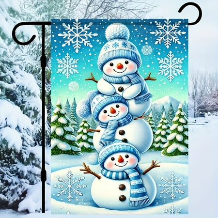 Christmas Snowman Garden Flag 12 x 18 inch Double Sided Outside decorations,Xmas Holiday Small Garden Flags For Outdoor Yard Lawn ﻿