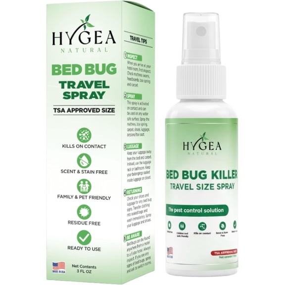 Hygea Natural Lice, Mite, and Bed Bug Travel Spray Bed Bug Treatment Travel Bug Spray, Regular, 3 oz