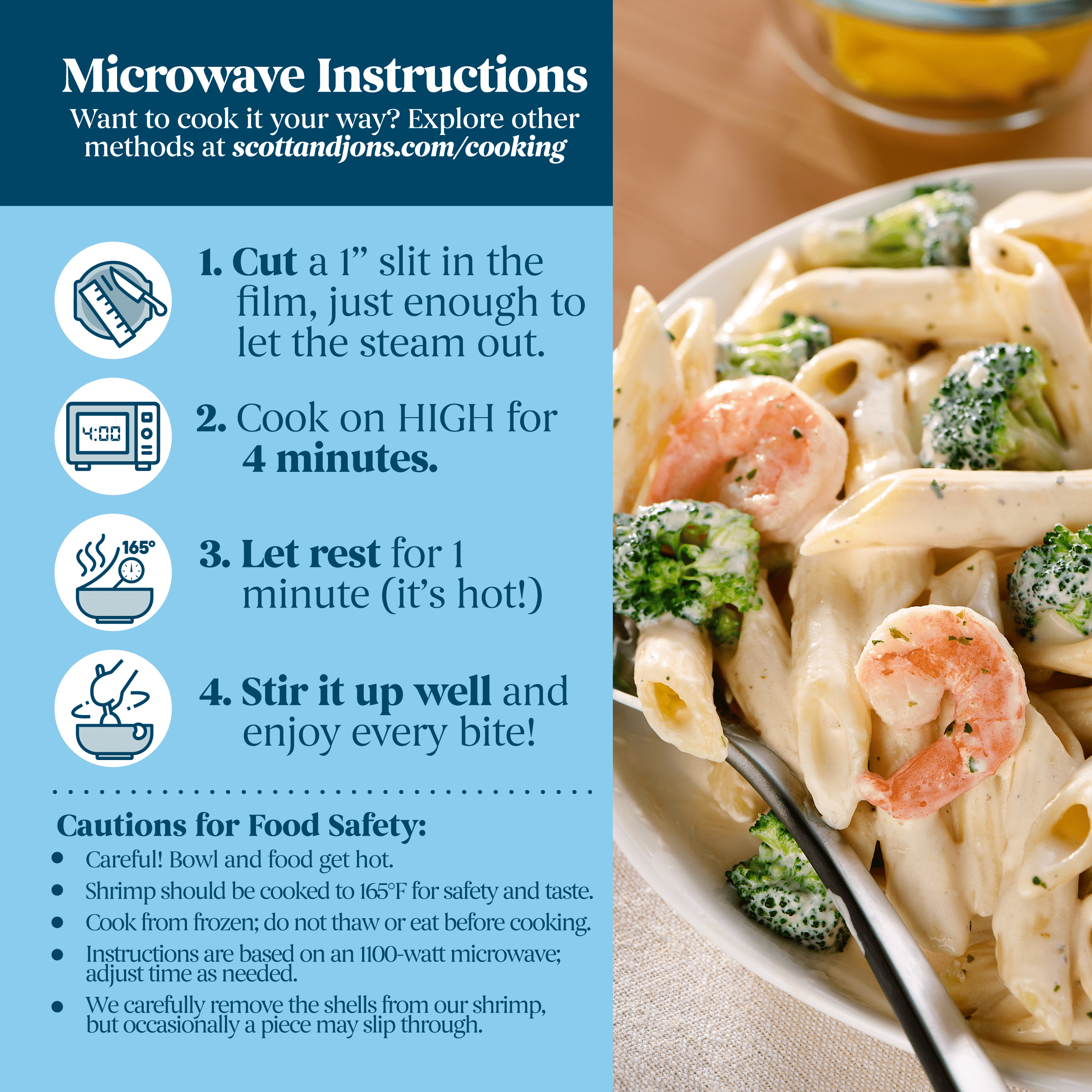 Scott & Jon’s Frozen Meals, Shrimp Alfredo Pasta, Microwave Meals, Frozen Lunch or Dinner for One, 9.6 oz