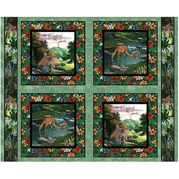 Springs Creative God So Loved The World Inspirational Panel 43" X 36" in. 100% Cotton Fabric sold by the panel