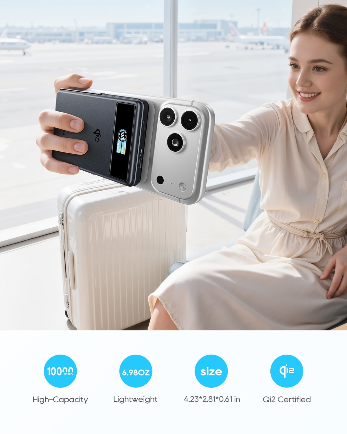 Kuulaa 10000mAh Magnetic Power Bank with Stand & LED Display | Qi2 Certified 15W Wireless Fast Charging | Compatible for iPhone 17/16/15 & Samsung S25